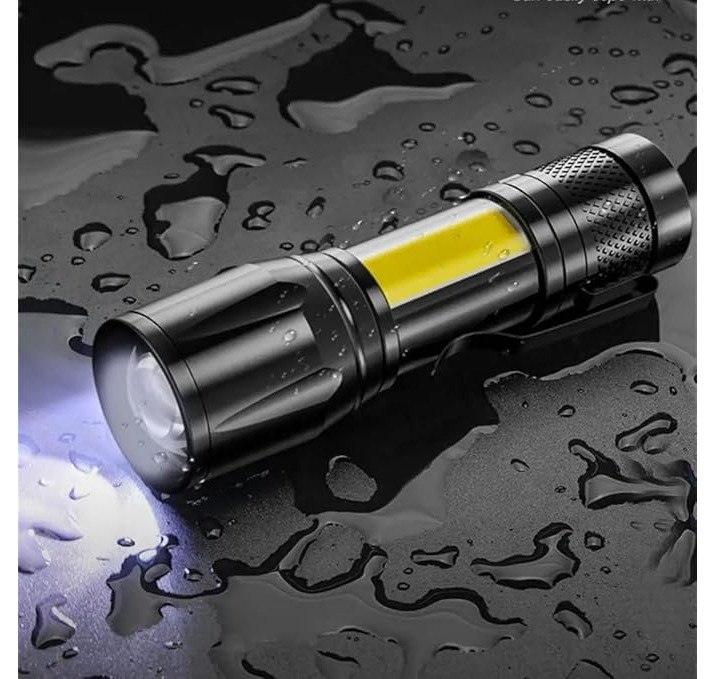 Jouis El Feneri Led USB ŞARJLI-Metal Ultra Güçlü Parlak Zoom Mini Boy El Feneri [Enerji Sınıfı A++]Ortam Lambası Deprem,