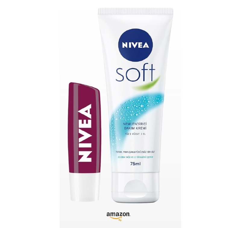 NIVEA Soft El Kremi 75ml, Dudak Bakım Nemlendirici Böğürtlen 4,8 gr