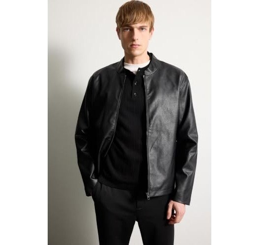 DeFacto Su İtici Slim Fit Dik Yaka Fermuarlı Suni Deri Ceket Mont D8525AX26SP