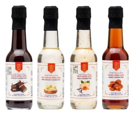 Nish Karamel, Vanilya, Çikolata, Beyaz Çikolata Aromalı Şurup 4'lü Set (4x250 ML) - Cam Şişe