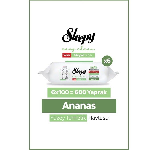 Sleepy Meyve Serisi Ananas Yüzey Temizlik Havlusu Mendili 600 Yaprak 6X100 Koku