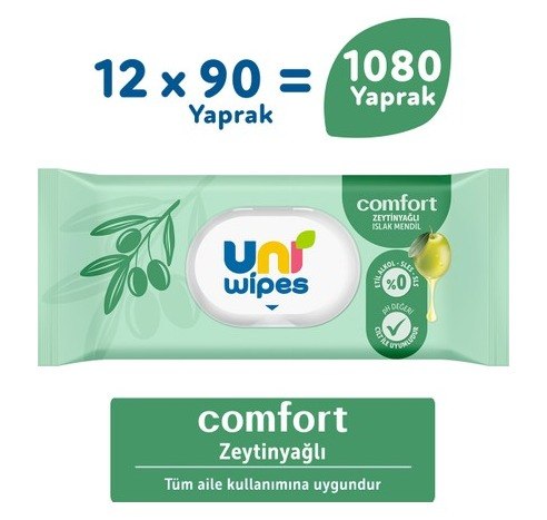 Uni Baby Uni Wipes Comfort Zeytinyağlı Islak Mendil 12X90 1080 Yaprak