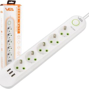 Akım Korumalı Priz, 5'li Çoklu Priz, 3 Usb, 1.5 Mt Kablo, Anahtarlı Grup Priz, Usb Li Priz, Isıya Dayanıklı, 3000 Watt Gücünde