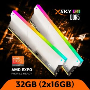 V-Color Manta XSky RGB 32GB (2x16GB) DDR5 6400MHz CL32, AMD EXPO Uyumlu, SK Hynix IC, 1.4V, Oyun Masaüstü Bellek Kiti, Beyaz